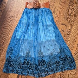 Blue Floral Pleated Maxi Skirt